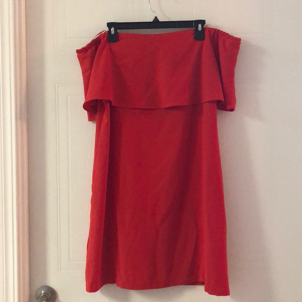 Charles Henry off the shoulder red dress